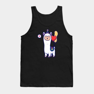 Cute Llama Alpaca Birthday With Balloon Cartoon Tank Top